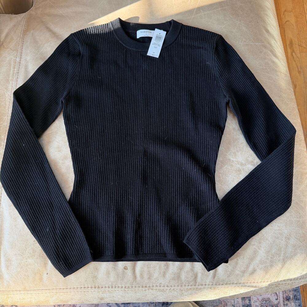 Babaton Waldorf Sculpt Knit Black Long-Sleeve Crewneck Top Shirt NWT Size Small - Picture 6 of 16